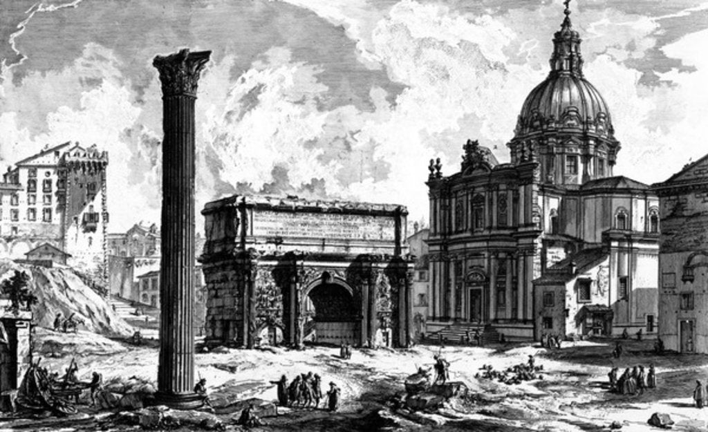 Detail of View of the Arch of Septimius Severus and the Church of Santi Luca e Martina by Giovanni Battista Piranesi