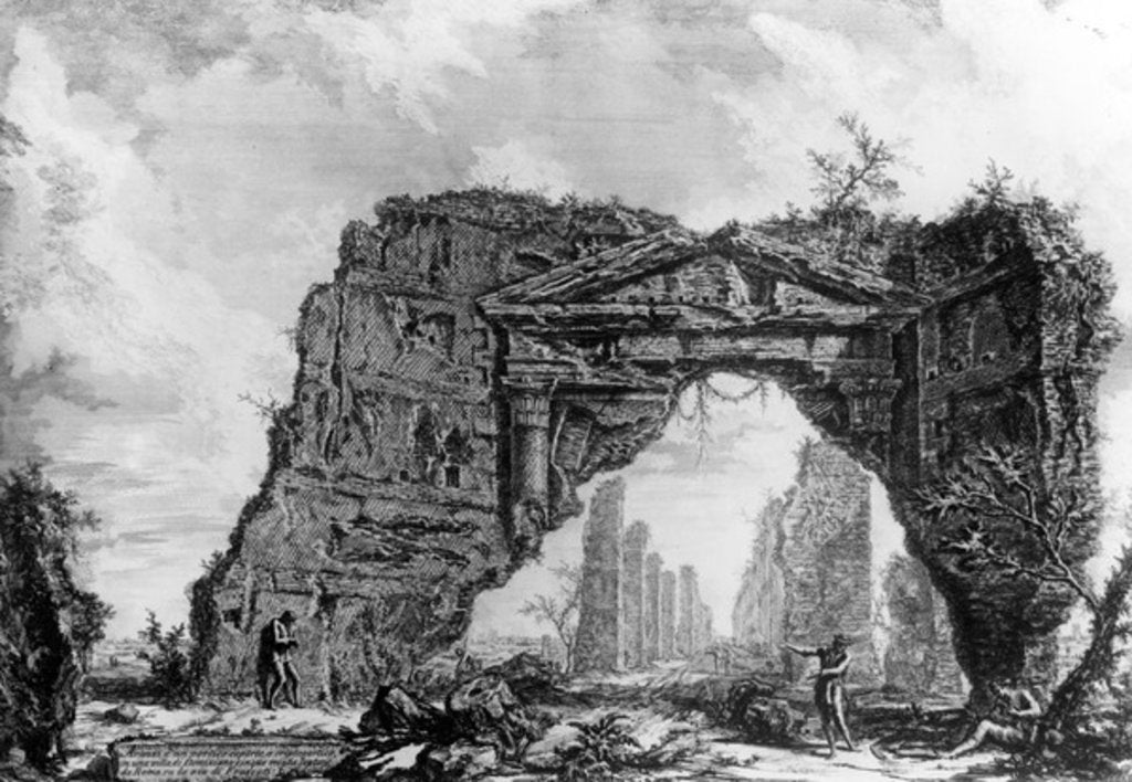 Detail of View of the ruined portico of the Villa dei Sette Bassi by Giovanni Battista Piranesi