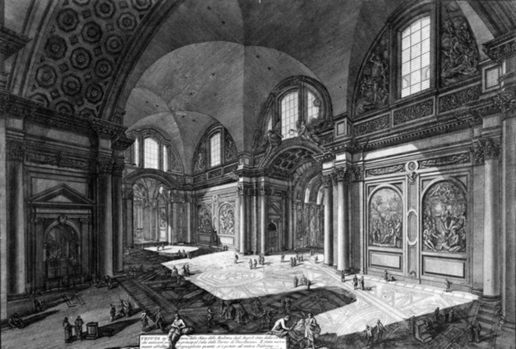 Detail of View of the interior of Santa Maria degli Angeli e dei Martiri by Giovanni Battista Piranesi