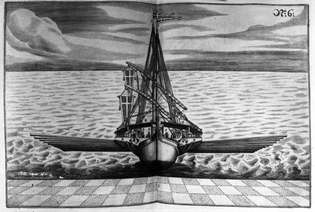 Detail of Front View of a Warship with Two Masts by Jacob Custodis