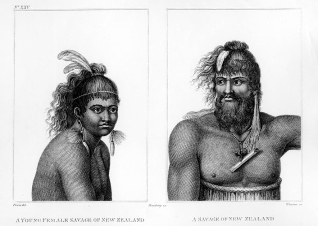 Detail of Two Savages of New Zealand by Jean Piron