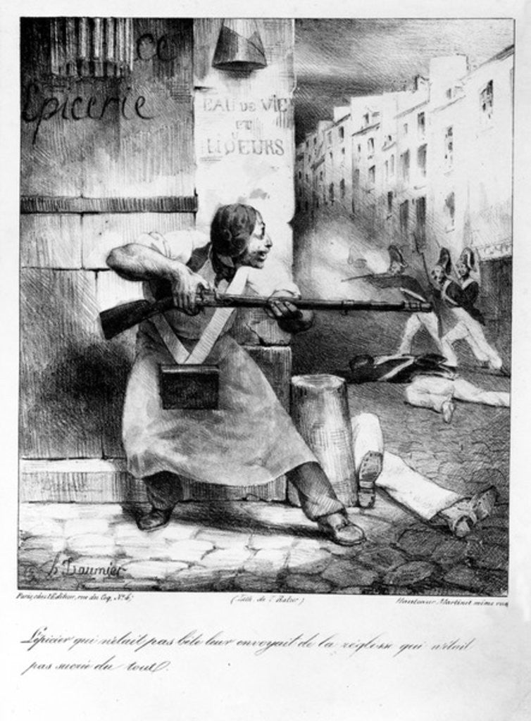 Detail of Rebel grocer fires on the gendarmes during the July Revolution by Honore Daumier