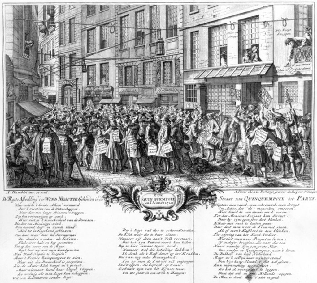 Detail of Investors in front of the Banque Royale headquarters in the Rue Quincampoix, Paris, 1720 by Antoine Humblot