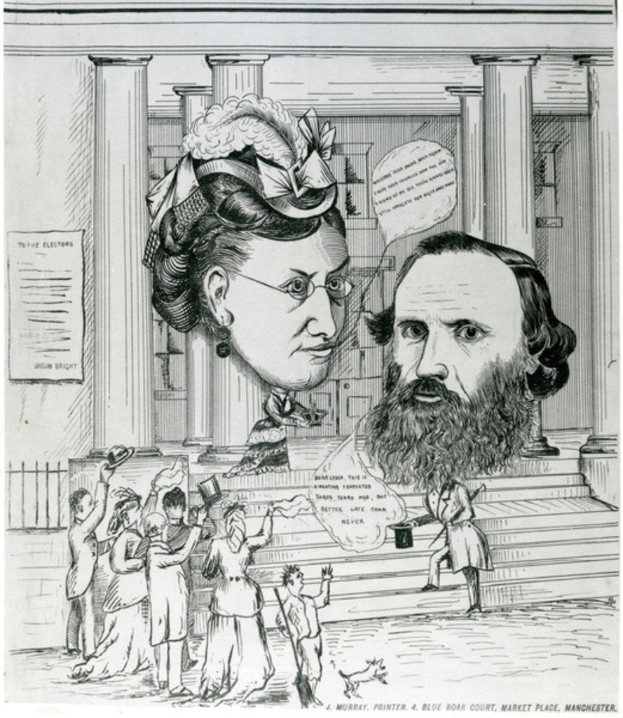 Detail of Jacob's return, meeting of Jacob Bright and Lydia Becker, magazine illustration by English School
