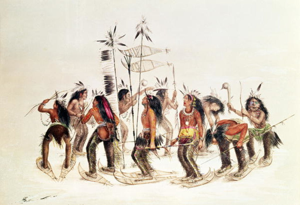 Detail of The Snow-Shoe Dance: To Thank the Great Spirit for the First Appearance of Snow by George Catlin