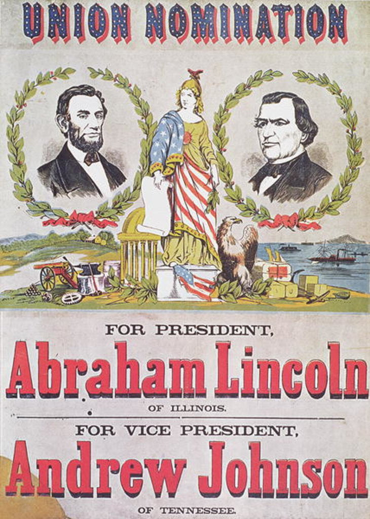Detail of Electoral campaign poster for the Union nomination with Abraham Lincoln running for President and Andrew Johnson for Vice-President by American School
