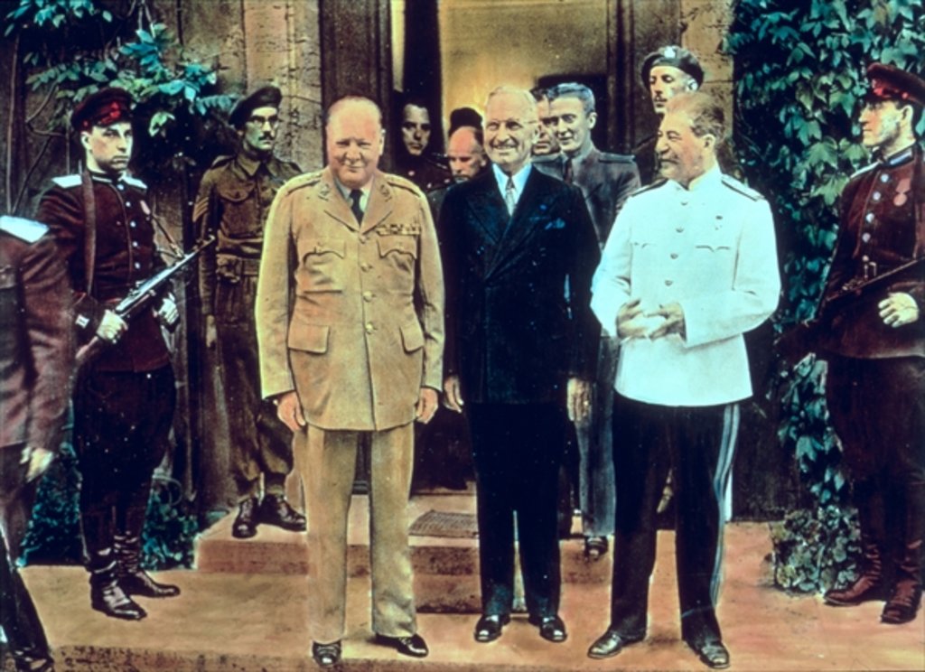 Detail of Winston Churchill President Truman and Joseph Stalin at the Potsdam Conference, July 1945 by English School
