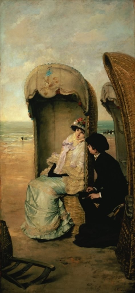 Detail of Confidences on the Beach, c.1883 by Vincente Gonzalez Palmaroli