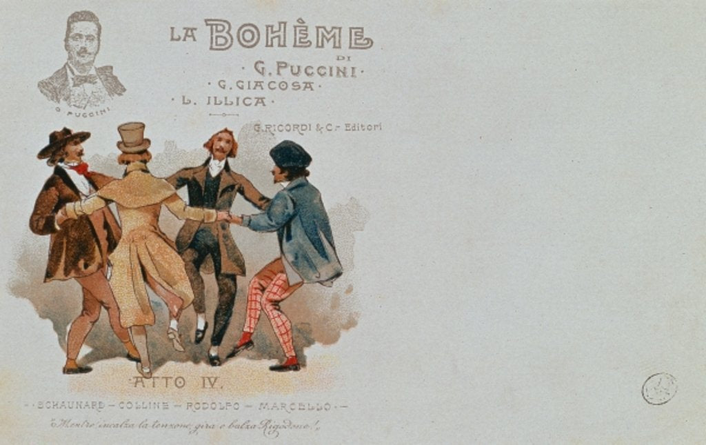 Detail of Commemorative Postcard of the opera 'La Boheme', by Giacomo Puccini by Italian School