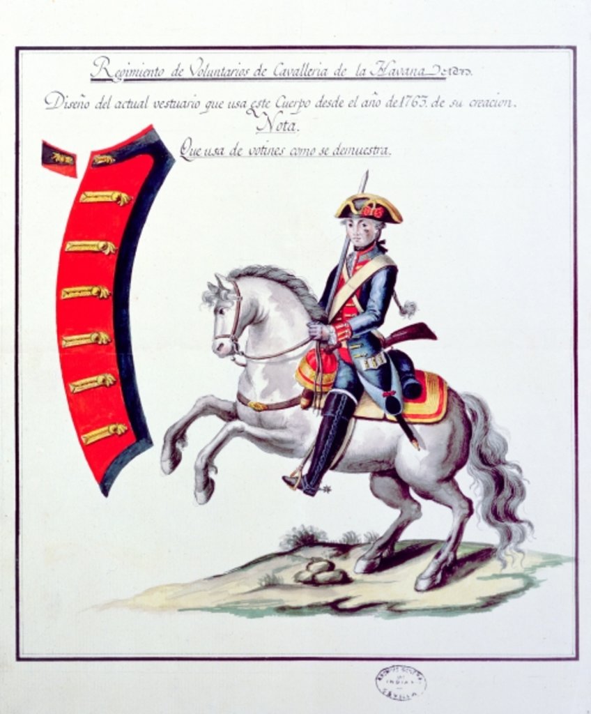 Detail of Uniform of the Volunteers of the Havana Cavalry Regiment, 1763 by Spanish School