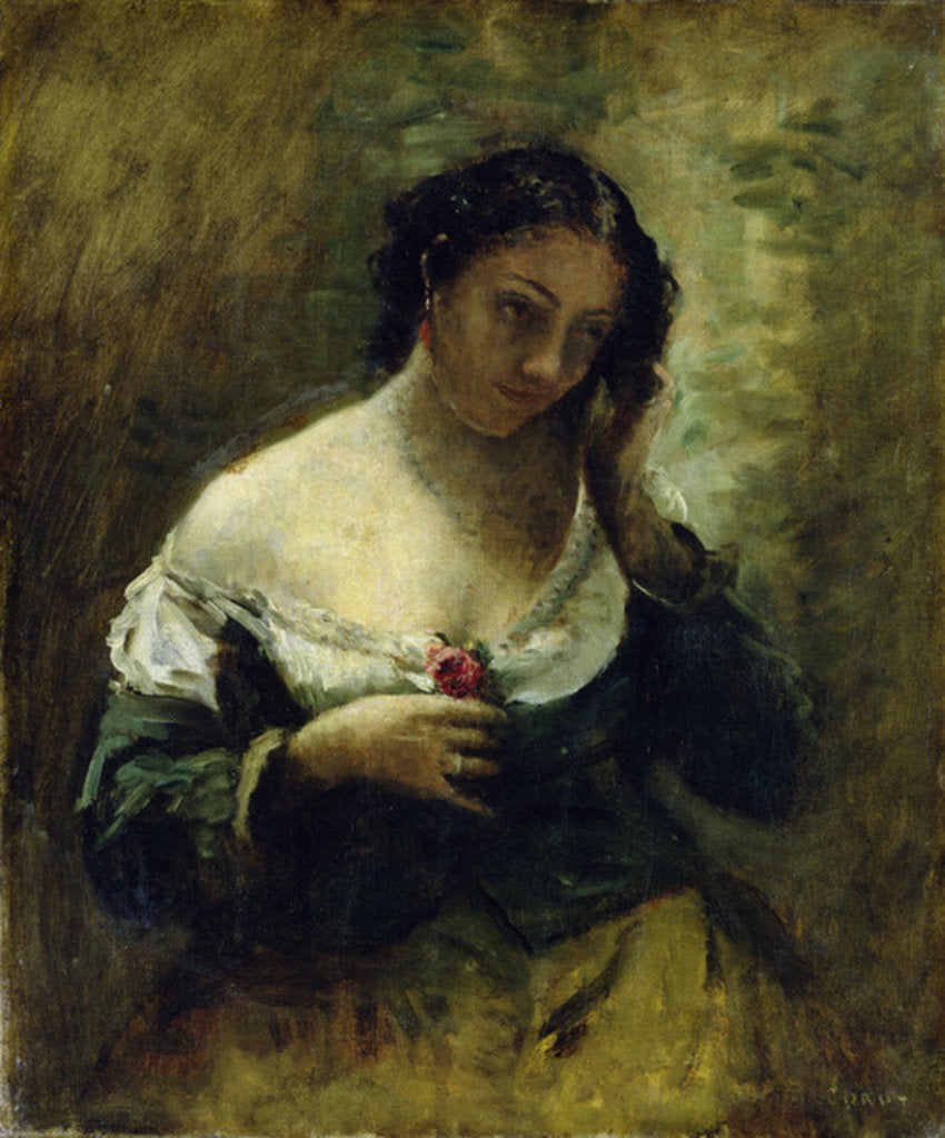 Detail of The Girl With The Rose, c.1865 by Jean Baptiste Camille Corot