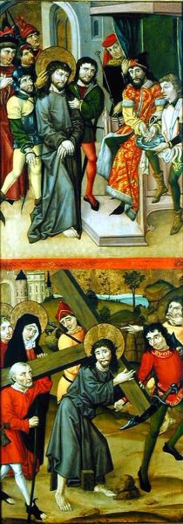 Detail of Christ Before Pilate and Christ Carrying the Cross, panel from and altarpiece depicting scenes of the Passion and saints, 1490 by Master of the Luneburg Footwashers