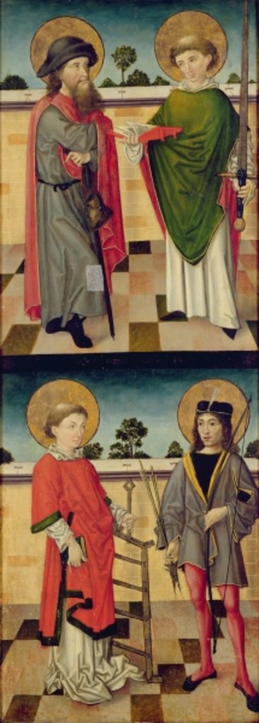 Detail of Reverse of a panel from an altarpiece depicting scenes from the Passion and Saints by Master of the Luneburg Footwashers