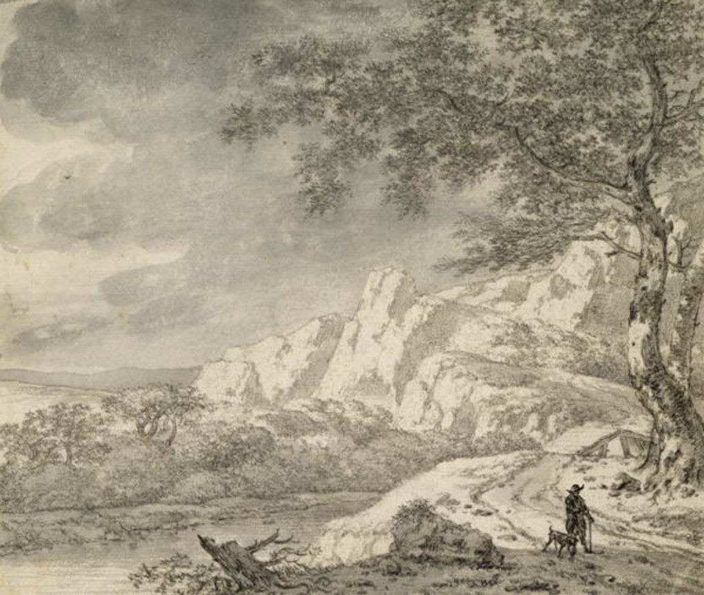 Detail of Mountainous Landscape with a Hiker by Herman Nauwincz