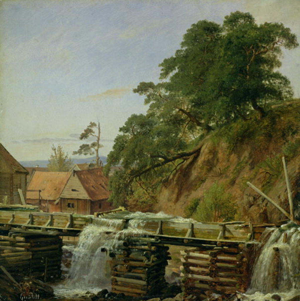 Detail of A Watermill in Christiania, c.1834 by Louis Gurlitt