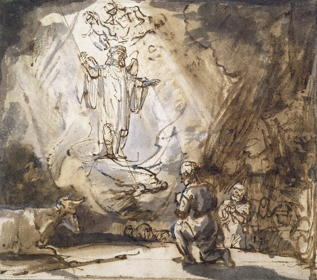 Detail of Annunciation to the Shepherds by Rembrandt Harmensz. van Rijn (after)