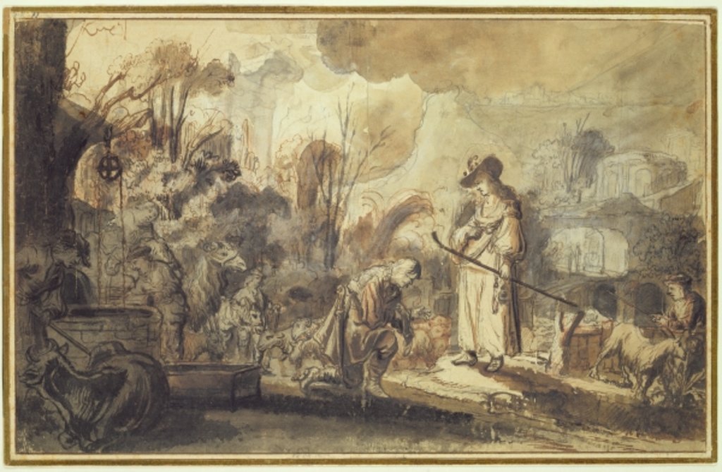 Detail of Eliezer and Rebecca at the Well by Abraham Furnerius