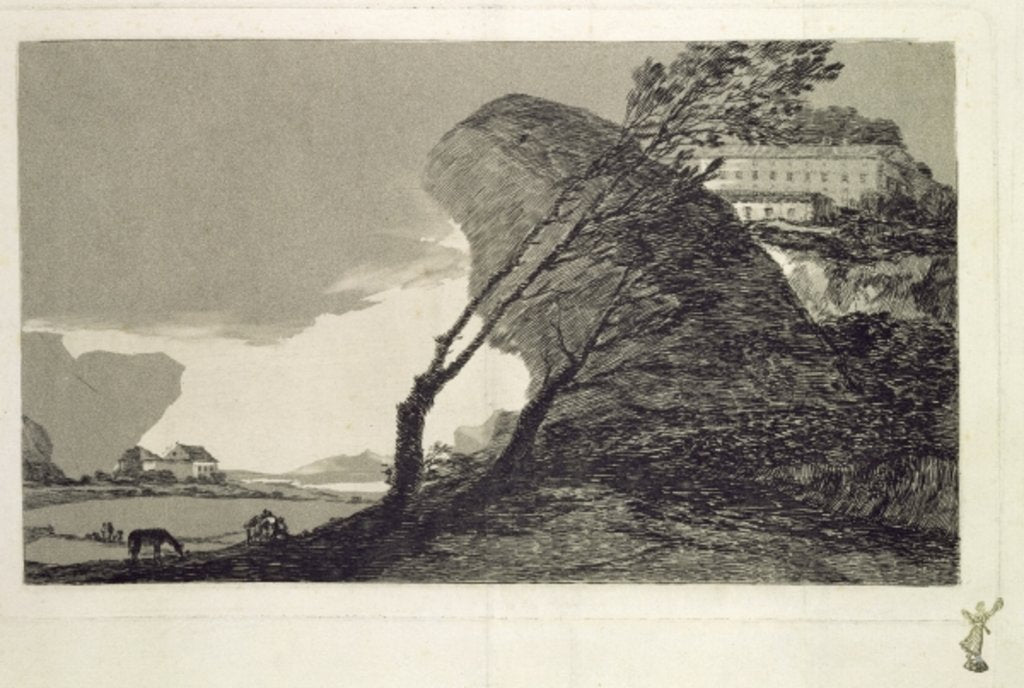 Detail of Landscape with Large Rocks, Buildings and Trees, before 1810 by Francisco Jose de Goya y Lucientes