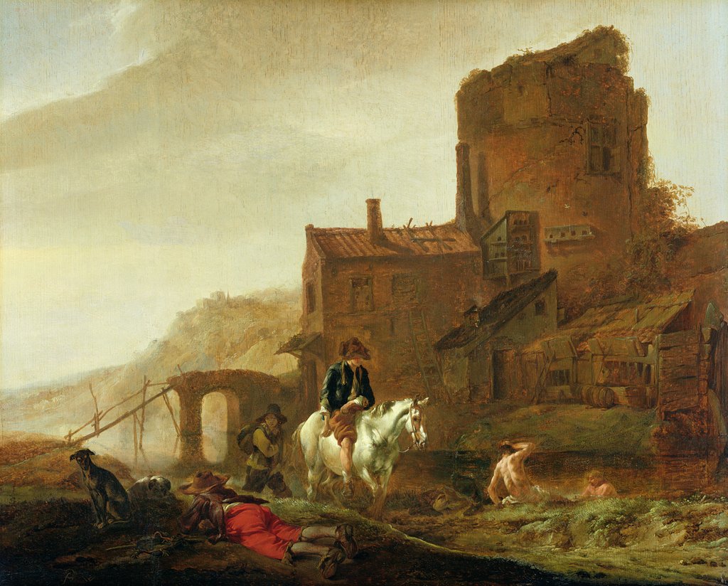 Detail of Rider and Bather by Philips Wouwermans or Wouwerman