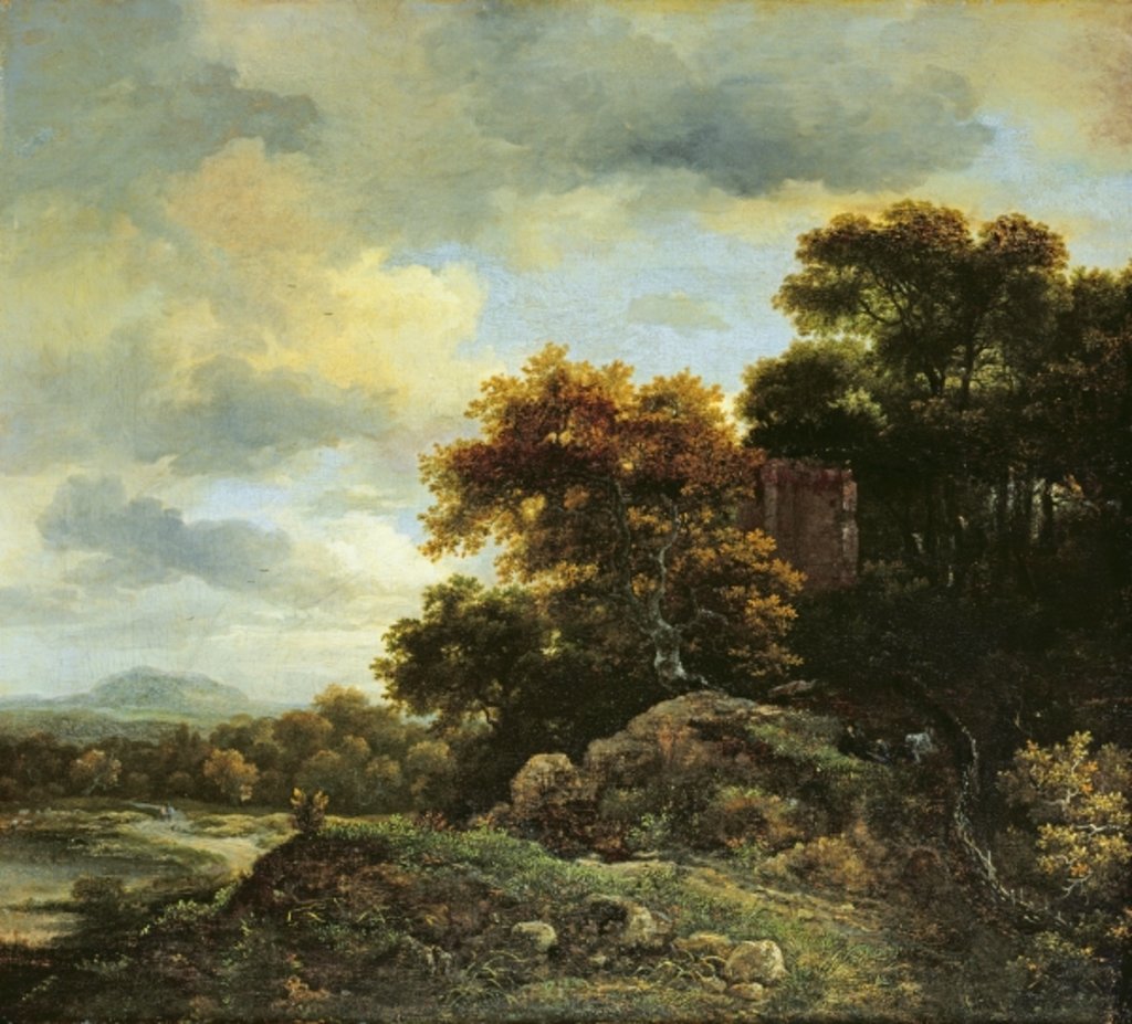 Detail of Landscape with Wooded Hillock by Jacob Isaaksz. or Isaacksz. van Ruisdael