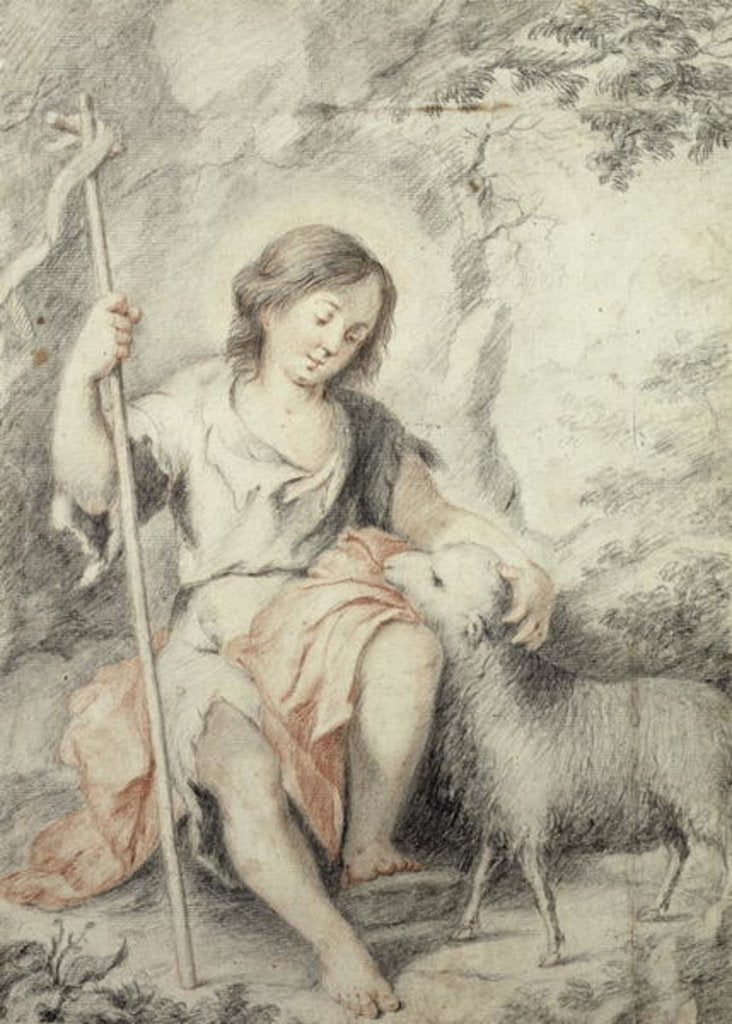 Detail of The Young John the Baptist with the Lamb in a Rocky Landscape by Bartolome Esteban Murillo