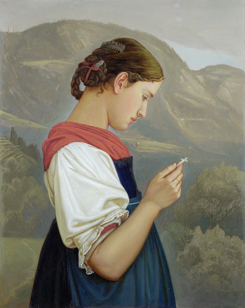 Detail of Tyrolean Girl Contemplating a Crucifix, 1865 by Rudolph Friedrich Wasmann