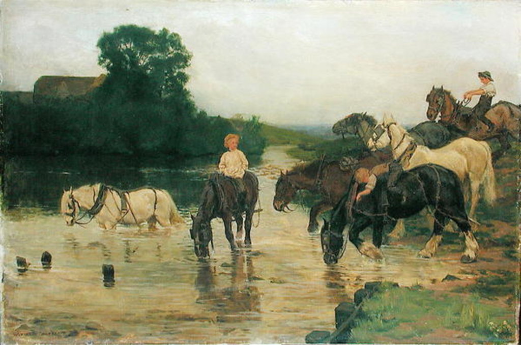 Detail of Bathing Horses after Work, 1884 by William Frank Calderon