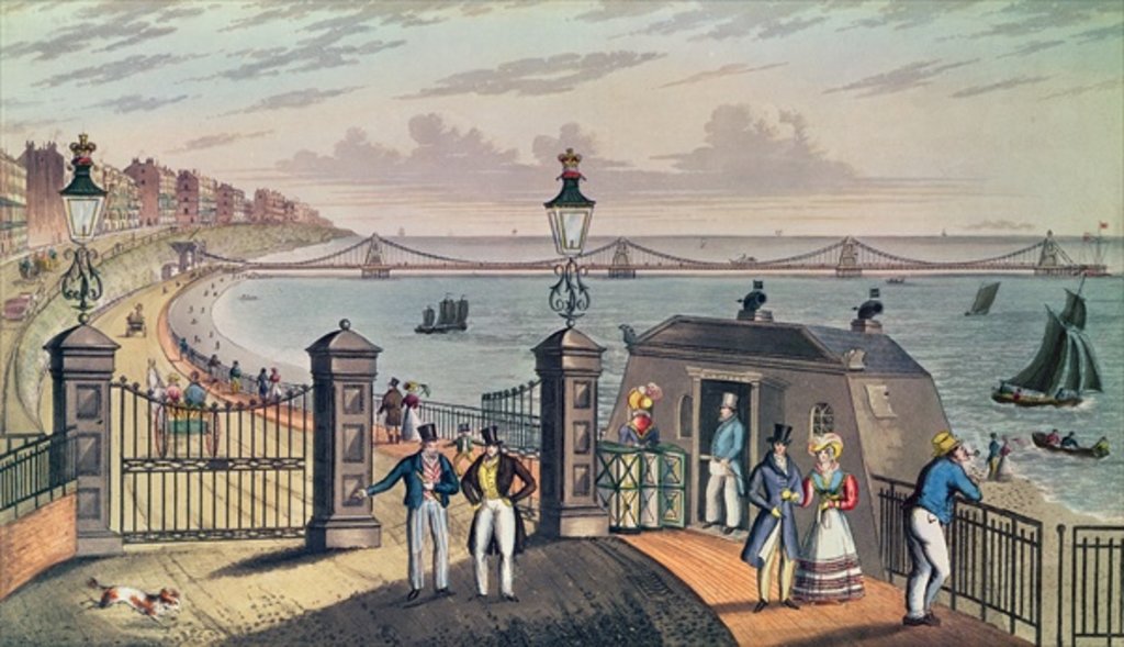 Detail of The Chain Pier on the front at Brighton, designed and erected by Captain S. Brown R.N. in 1823, engraved and published by the artist by Ian Bruce