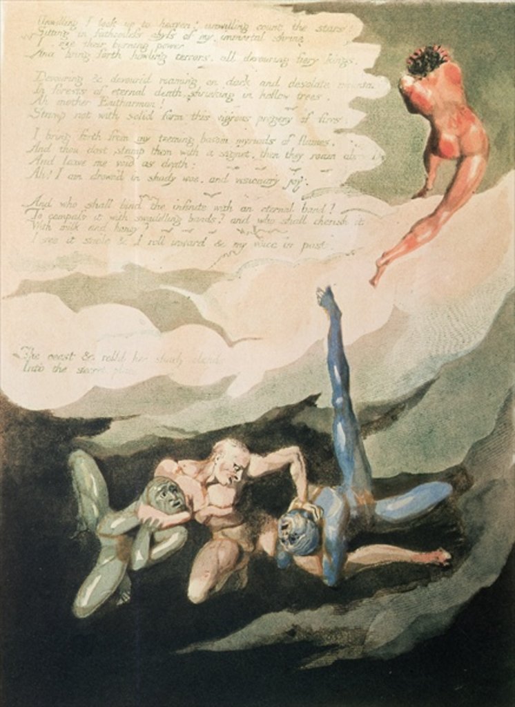 Detail of Europe a Prophecy 'Unwilling I look up', 1794 by William Blake
