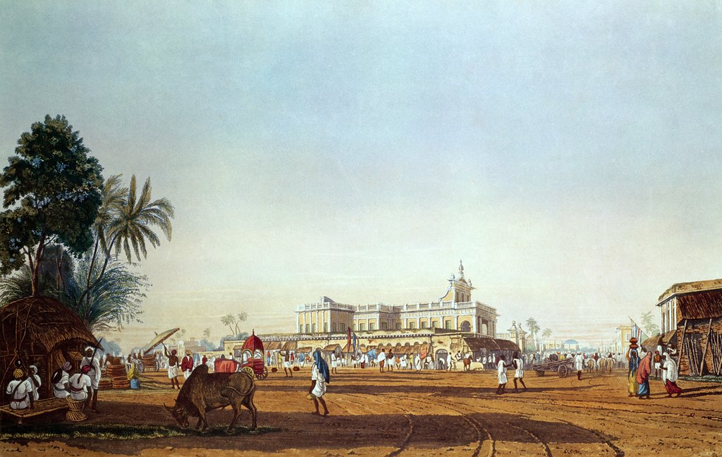 Detail of Lall Bazaar and the Portuguese Chapel, Calcutta by James Baillie (after) Fraser