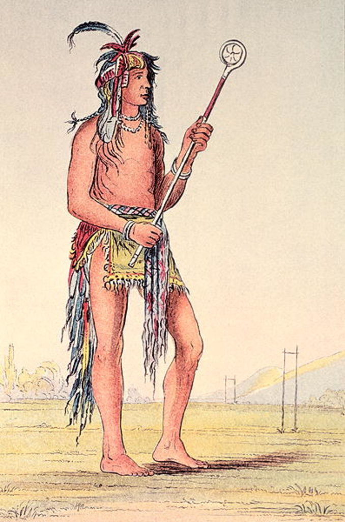 Detail of Sioux ball player Ah-No-Je-Nange, 'He who stands on both sides' by George (after) Catlin