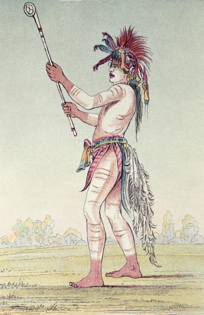 Detail of Sioux ball player We-Chush-Ta-Doo-Ta, 'The Red Man' by George (after) Catlin