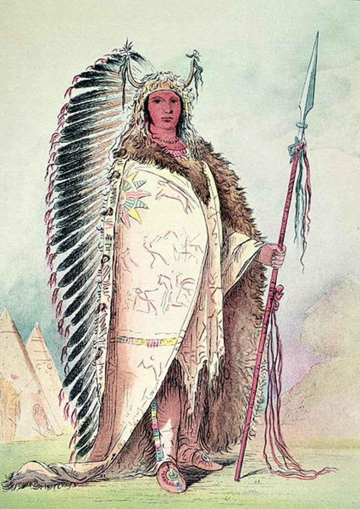 Detail of Sioux chief, 'The Black Rock' by George (after) Catlin