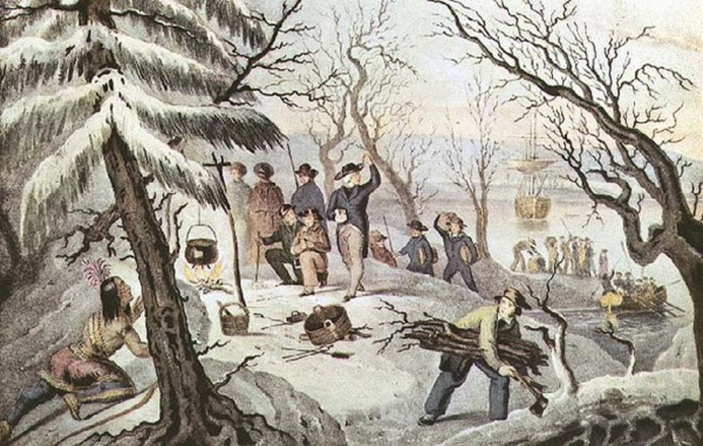 Detail of The Landing of the Pilgrims at Plymouth, 11th December 1620 by American School