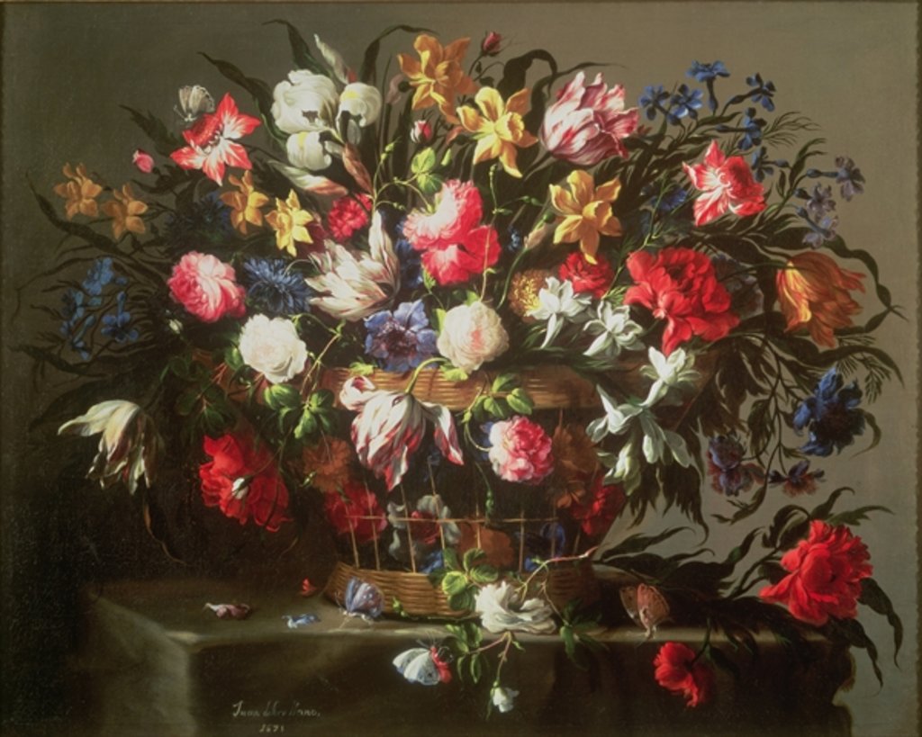 Detail of Basket with Flowers, 1671 by Juan de Arellano