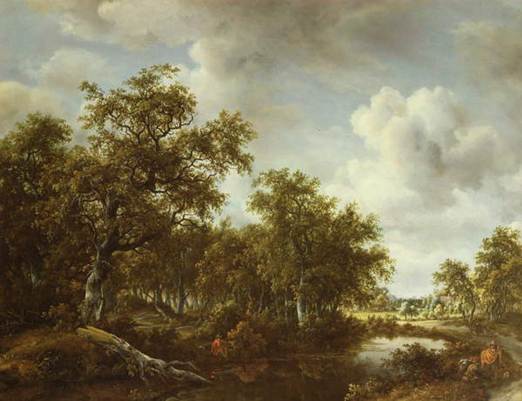 Detail of A Wooded Landscape with an Angler by a Pond, 1664 by Meindert Hobbema