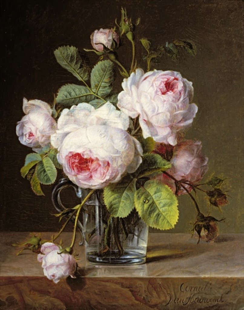 Detail of Roses in a Glass Vase on a Ledge by Cornelis van Spaendonck