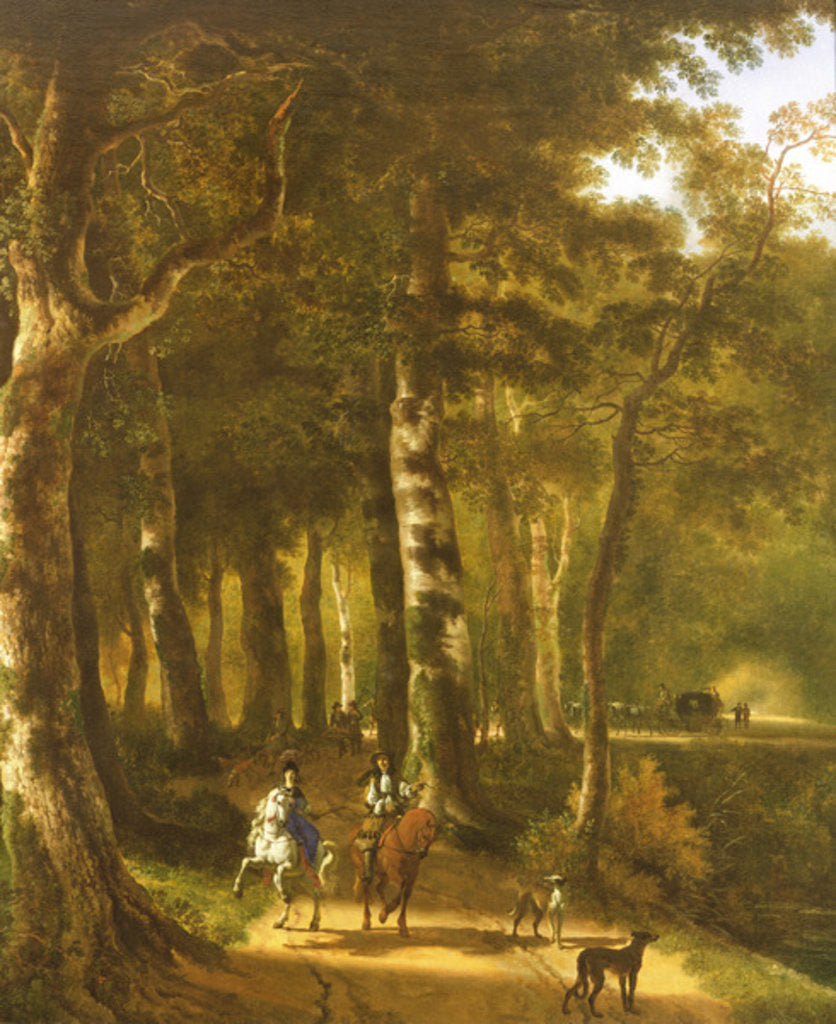 Detail of Travellers on a Path in a Wooded Landscape by Jan Hackaert