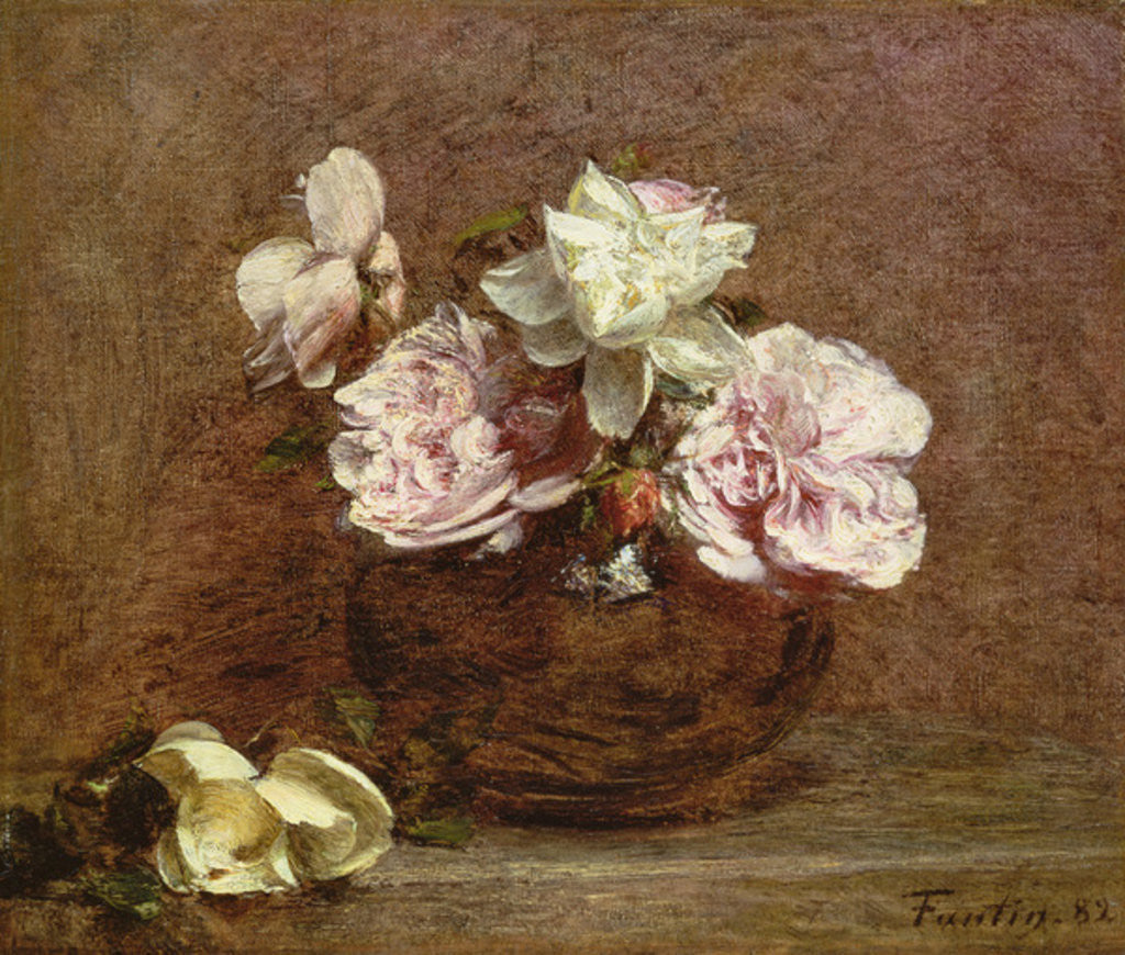 Detail of Roses of Nice by Ignace Henri Jean Fantin-Latour
