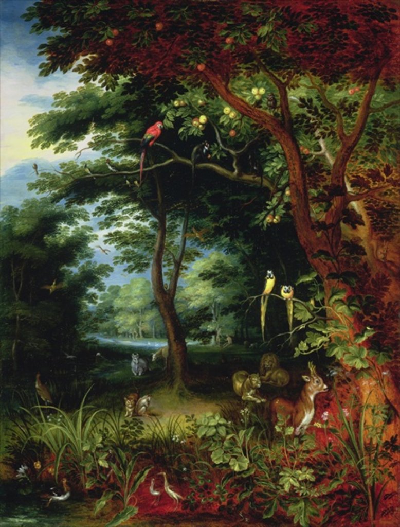 Detail of Paradise scene with Adam and Eve by Jan the Younger Brueghel