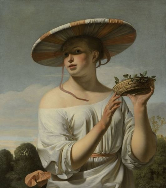 Detail of Girl in a Large Hat by Cesar Boetius van Everdingen