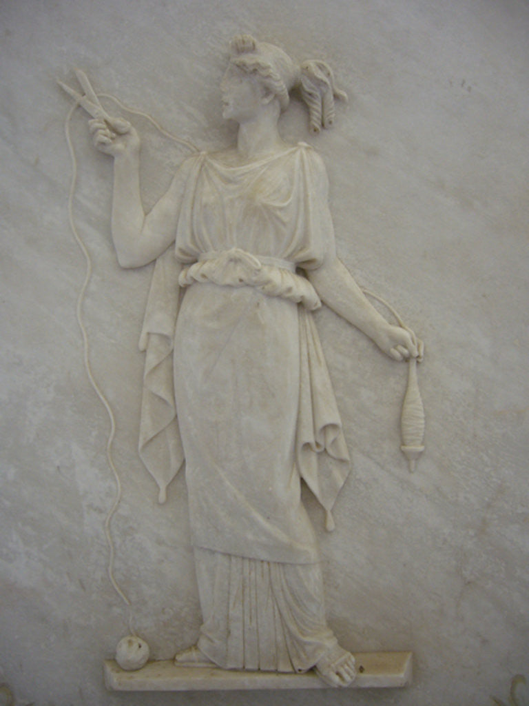 Detail of Bas relief of Atropos cutting the thread of Life by Greek School