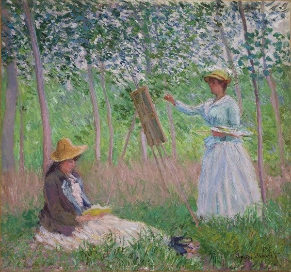Detail of In the Woods at Giverny: Blanche Hoschede at her easel with Suzanne Hoschede reading, 1887 by Claude Monet