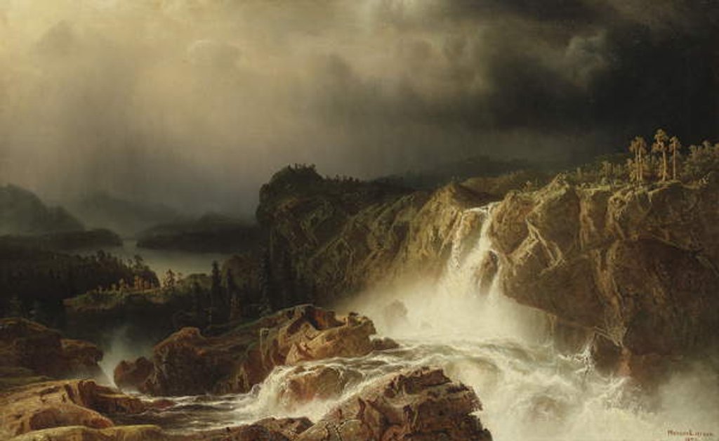 Detail of Rocky Landscape with Waterfall in Smaland, 1859 by Marcus Larson