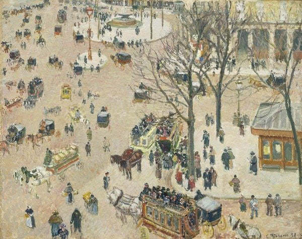 Detail of La Place du Théâtre Français by Camille Pissarro