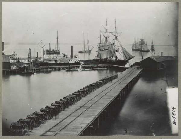 Detail of Magazine wharf at City Point, Virginia by Mathew & studio Brady