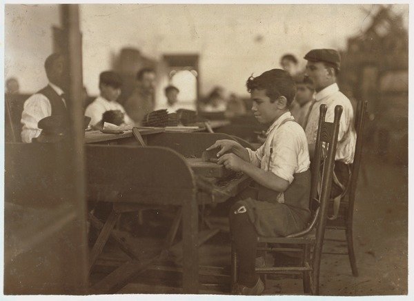 Detail of Child apprentice at De Pedro Casellas Cigar Factory, Tampa, Florida by Lewis Wickes Hine