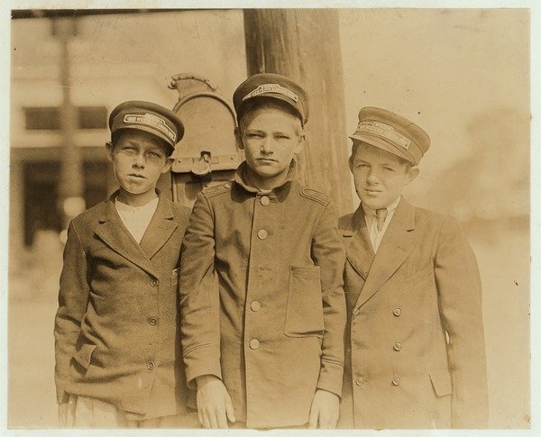 Detail of Messenger boys in Jacksonville, Florida, 1913 by Lewis Wickes Hine