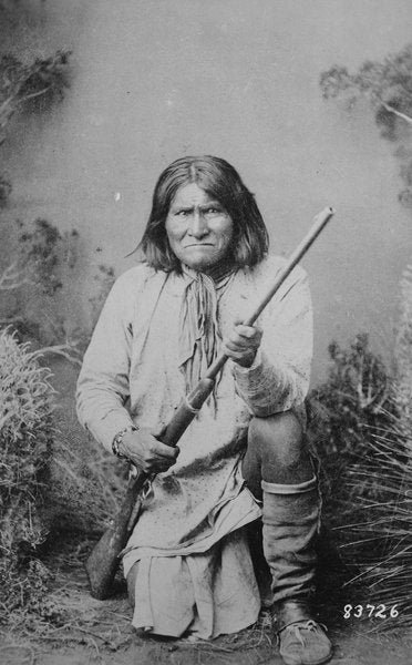 Detail of Geronimo holding a rifle, 1884 by American Photographer