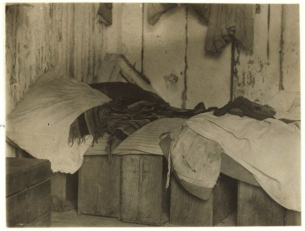 Detail of De Marco shack for cranberry pickers at Forsythe's Bog, Turkeytown, near Pemberton, New Jersey by Lewis Wickes Hine
